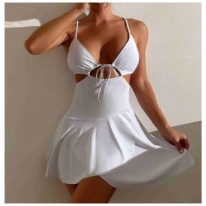 مايوه نسائي قطعتين باللون الأبيض – تصميم أنيق ومريح للسباحة والاستجمام