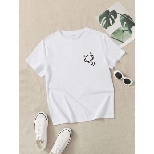 تي شيرت حريمي قطني أبيض مريح وعصري