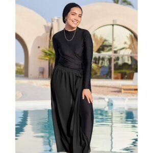 غطاء بوركيني أسود شفاف أنيق للسباحة المحتشمة