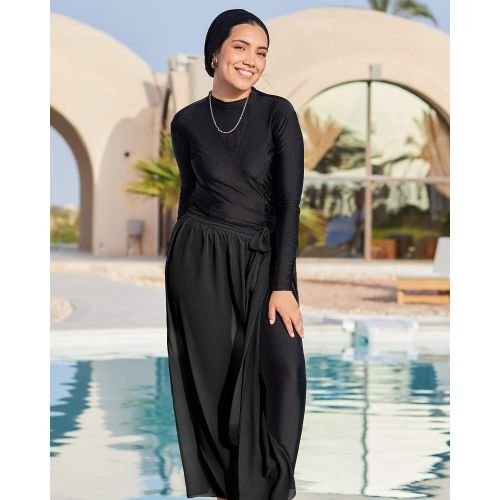 غطاء بوركيني أسود شفاف أنيق للسباحة المحتشمة