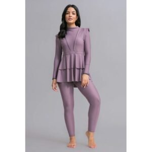 مايوه بوركيني من قطعتين مصنوع من الليكرا - تصميم محتشم وعصري للسباحة