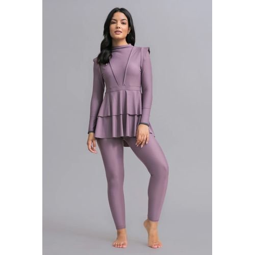 مايوه بوركيني من قطعتين مصنوع من الليكرا - تصميم محتشم وعصري للسباحة