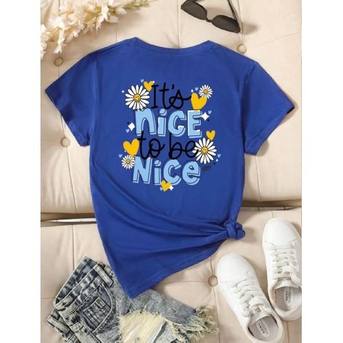 تي-شيرت قطن حريمي أزرق أنيق ومريح 100% قطن ناعم